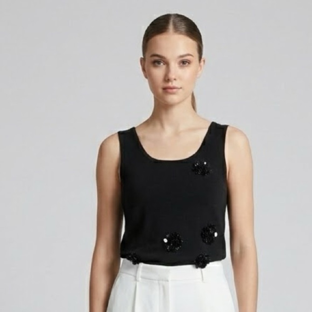 Optimum Nostalgic Black Beaded Rosette Tank Top